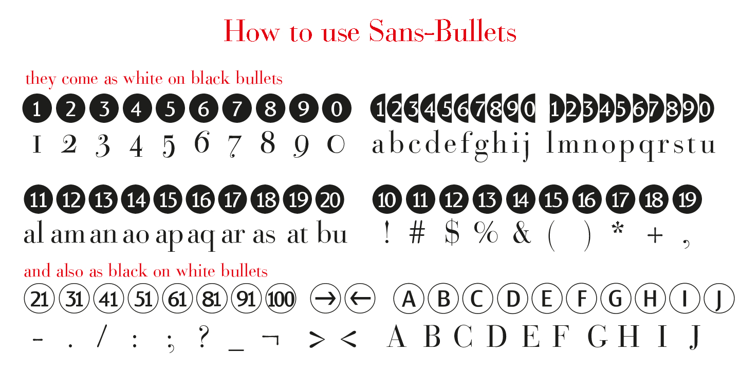 Bullets Copperplate neg Font preview